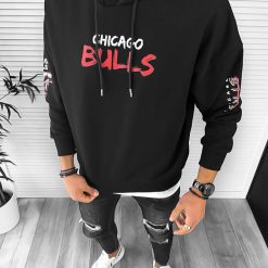 Hanorac barbati negru cu imprimeu pe sptate  slim fit k094 O3-5.1-Hanorace