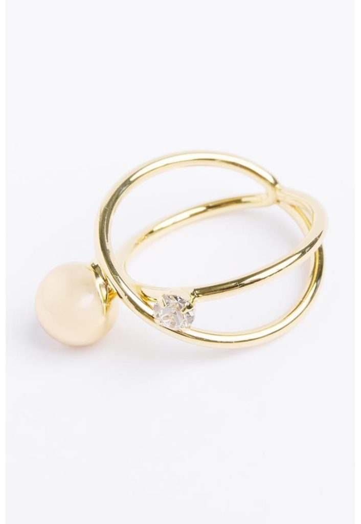 Inel dublu decorat cu perla sintetica si piatra zirconiu-FEMEI/GENTI SI ACCESORII/Bijuterii-GENTI SI ACCESORII/Bijuterii