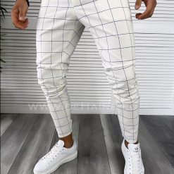 Pantaloni barbati casual albi in carouri B8005 P20-2.3-Pantaloni > Pantaloni casual