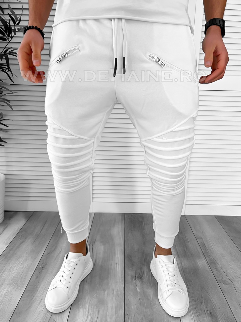 Pantaloni de trening albi conic CU MIC DEFECT DEF025  P18-3.3-Pantaloni > Pantaloni de trening