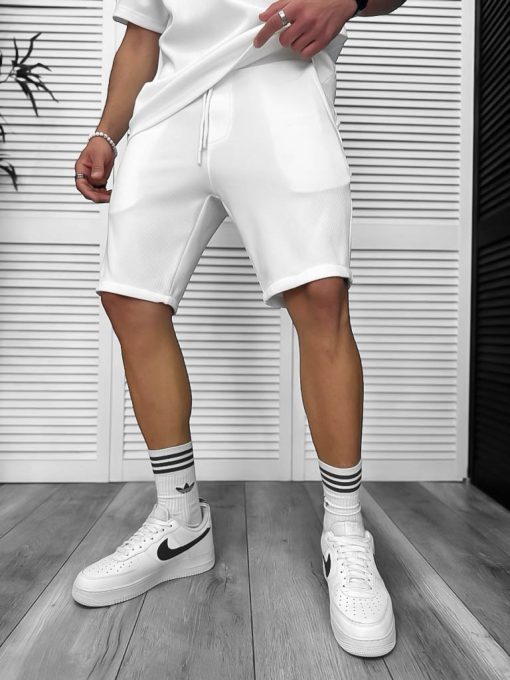 Pantaloni de trening scurti albi 8207B-Pantaloni > Pantaloni scurti