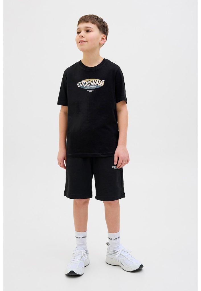 Pantaloni scurti din amestec de bumbac cu snur in talie - Negru-BAIETI/IMBRACAMINTE/Sorturi-IMBRACAMINTE/Sorturi