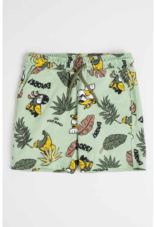 Pantaloni scurti din bumbac cu model si snur de ajustare in talie-BAIETI/IMBRACAMINTE/Sorturi-IMBRACAMINTE/Sorturi