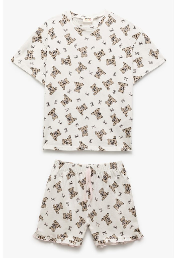 Pijama cu pantaloni scurti si model cu ursulet-FETE/IMBRACAMINTE/Pijamale si halate de baie-IMBRACAMINTE/Pijamale si halate de baie