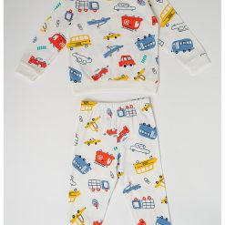 Pijama din bumbac cu model grafic-FETE/IMBRACAMINTE/Pijamale si halate de baie-IMBRACAMINTE/Pijamale si halate de baie