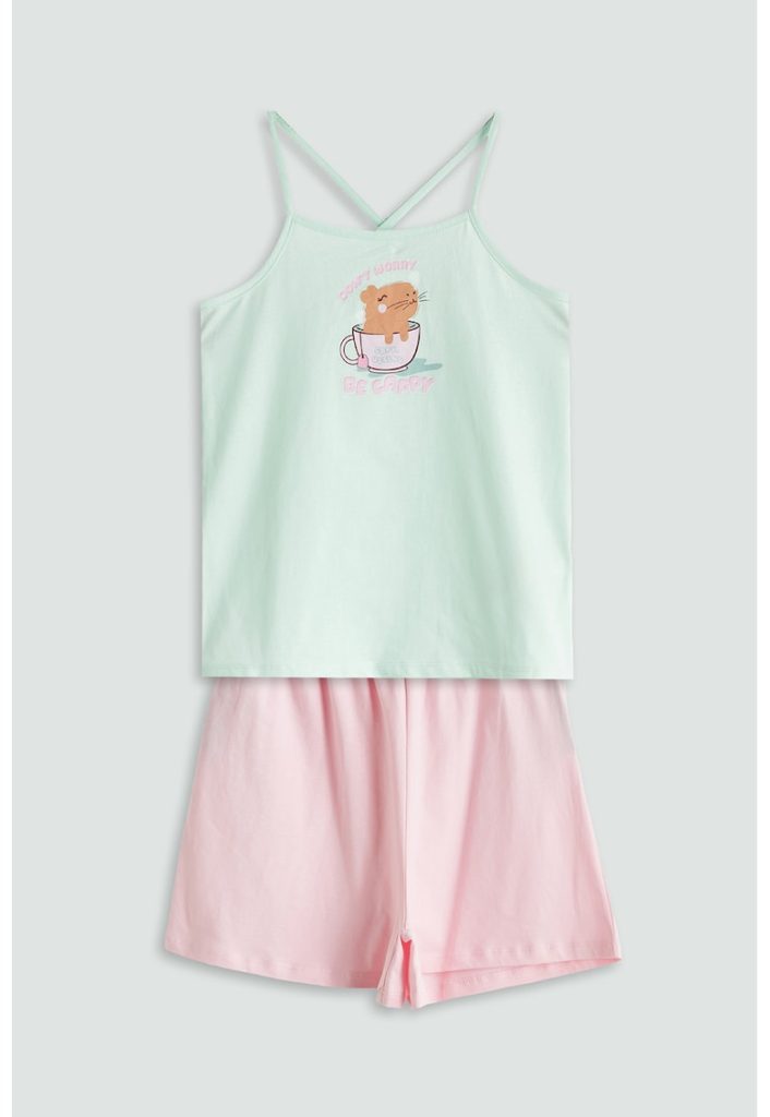 Pijama scurta din bumbac cu bretele inguste-FETE/IMBRACAMINTE/Pijamale si halate de baie-IMBRACAMINTE/Pijamale si halate de baie