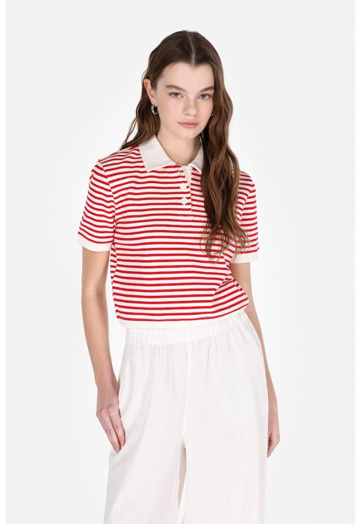 Pulover polo cu croiala crop-FEMEI/IMBRACAMINTE/Pulovere si cardigane-IMBRACAMINTE/Pulovere si cardigane