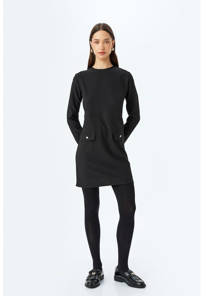 Rochie mini uni cu decolteu la baza gatului-FEMEI/IMBRACAMINTE/Rochii-IMBRACAMINTE/Rochii