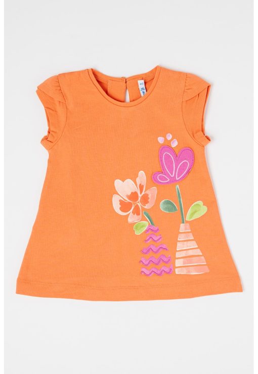 Rochie scurta cu croiala in A - imprimeu in dungi si model floral-FETE/IMBRACAMINTE/Rochii-IMBRACAMINTE/Rochii