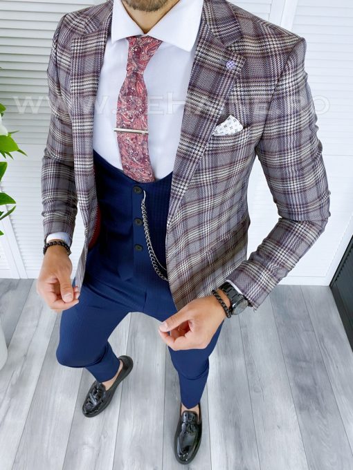 Sacou barbati in carouri slim fit B5297 D3-2.4-Sacouri barbati