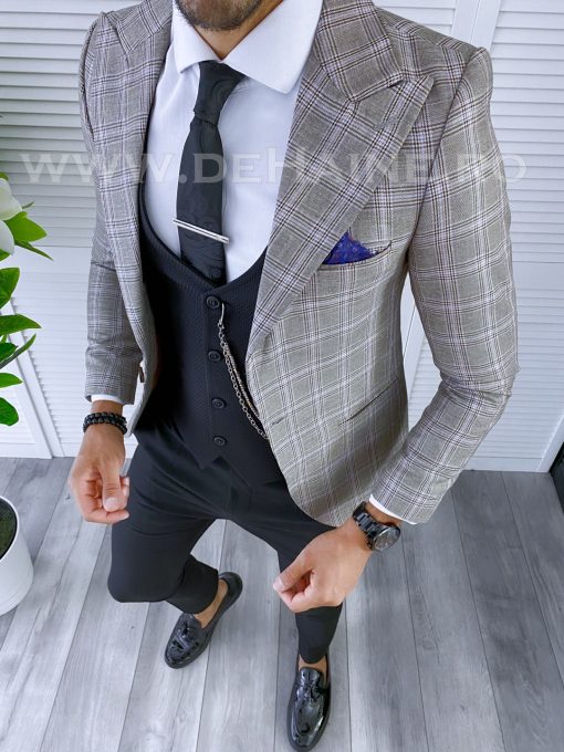 Sacou barbati in carouri slim fit B5582 N2-4.3-Sacouri barbati