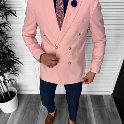 Sacou barbati slim fit  2 randuri de nasturi  roz 11845 40-1.1-Sacouri barbati