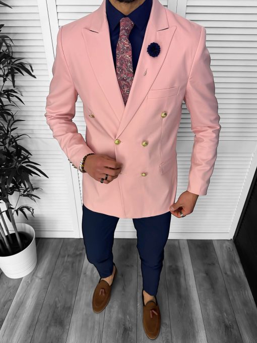 Sacou barbati slim fit  2 randuri de nasturi  roz 11845 40-1.1-Sacouri barbati