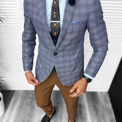 Sacou barbati slim fit in carouri 678 65B-Sacouri barbati