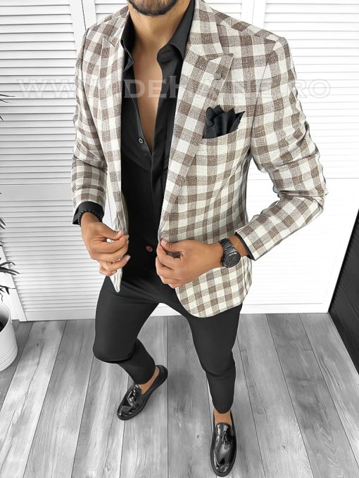 Sacou barbati slim fit in carouri B8283 15-3.3-Sacouri barbati