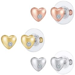 Set de cercei in forma de inima placati cu aur de 14K si decorati cu cristale-FEMEI/GENTI SI ACCESORII/Bijuterii-GENTI SI ACCESORII/Bijuterii