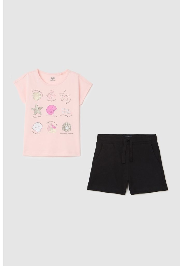 Set de pantaloni scurti si tricou din bumbac cu imprimeu-FETE/IMBRACAMINTE/Seturi de imbracaminte-IMBRACAMINTE/Seturi de imbracaminte