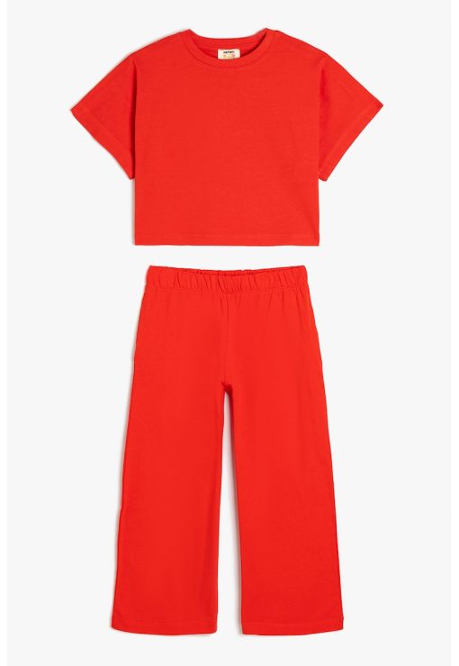 Set de tricou cu model uni si pantaloni cu croiala ampla-FETE/IMBRACAMINTE/Seturi de imbracaminte-IMBRACAMINTE/Seturi de imbracaminte
