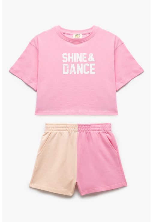 Set de tricou si pantaloni scurti cu imprimeu text-FETE/IMBRACAMINTE/Seturi de imbracaminte-IMBRACAMINTE/Seturi de imbracaminte