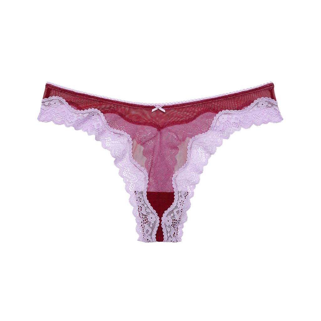 Tease mesh lace-trim high-leg thong panty - campari red M-Imbracaminte-