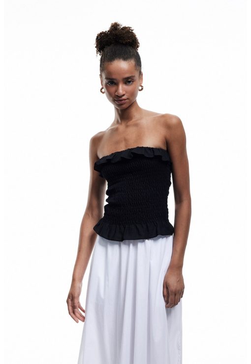 Top slim fit bandeau cu margine cu volane-FEMEI/IMBRACAMINTE/Bluze-IMBRACAMINTE/Bluze