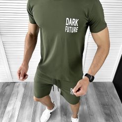 Trening barbati kaki pantaloni + tricou 11699 D3-3.4-Trening