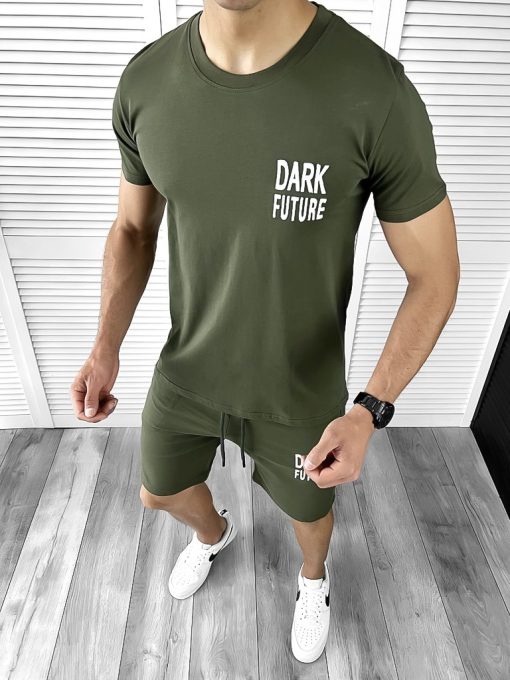 Trening barbati kaki pantaloni + tricou 11699 D3-3.4-Trening