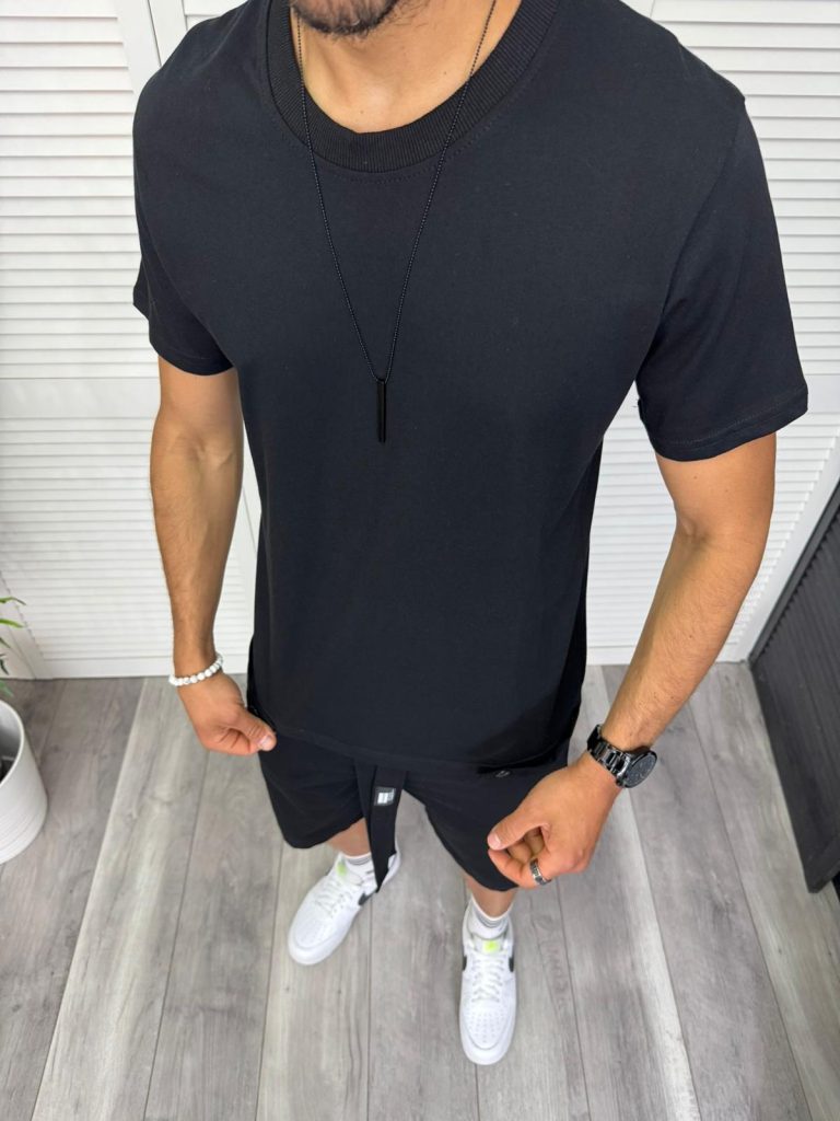 Trening barbati negru pantaloni + tricou 13294 D2-2.4-Trening