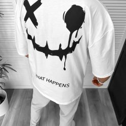 Tricou barbati alb  cu imprimeu pe spate  oversize 11815  D3-3.3-Tricouri