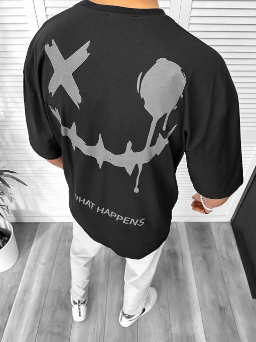 Tricou barbati negru  cu imprimeu pe spate  oversize 11815 D3-3.4-Tricouri