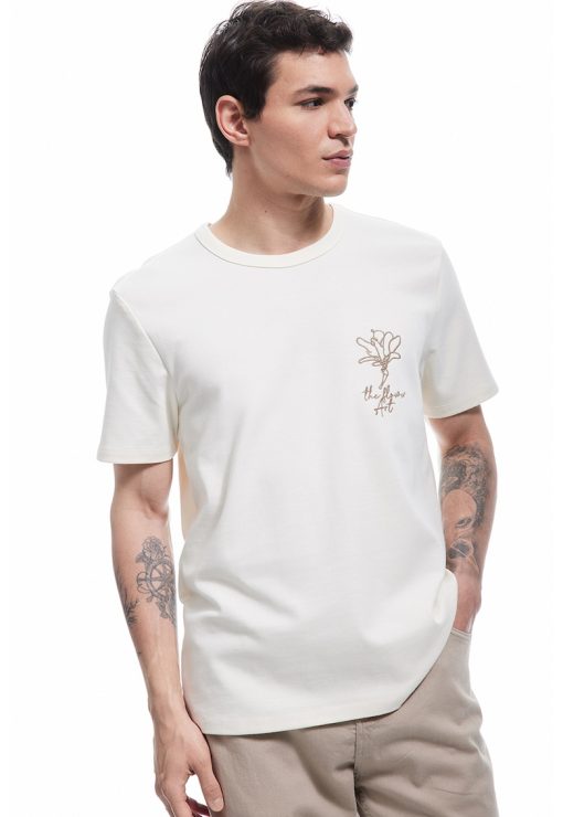 Tricou cu decolteu rotund cu broderie-BARBATI/IMBRACAMINTE/Tricouri si maiouri-IMBRACAMINTE/Tricouri si maiouri