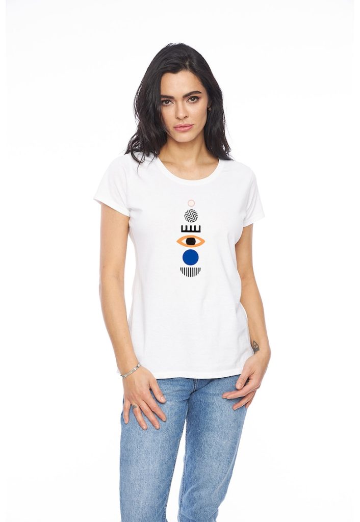 Tricou cu decolteu rotund si imprimeu geometric-FEMEI/IMBRACAMINTE/Tricouri si maiouri-IMBRACAMINTE/Tricouri si maiouri