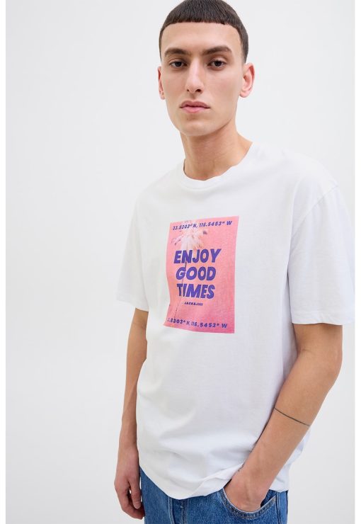Tricou cu imprimeu grafic si decolteu la baza gatului-BARBATI/IMBRACAMINTE/Tricouri si maiouri-IMBRACAMINTE/Tricouri si maiouri