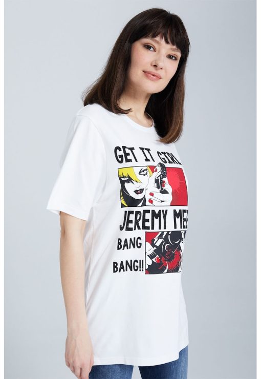 Tricou cu imprimeu grafic si decolteu la baza gatului-FEMEI/IMBRACAMINTE/Tricouri si maiouri-IMBRACAMINTE/Tricouri si maiouri