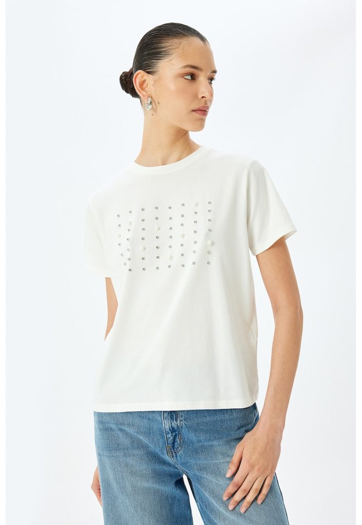 Tricou cu perle sintetice si strasuri-FEMEI/IMBRACAMINTE/Tricouri si maiouri-IMBRACAMINTE/Tricouri si maiouri