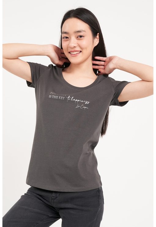 Tricou de bumbac cu text-FEMEI/IMBRACAMINTE/Tricouri si maiouri-IMBRACAMINTE/Tricouri si maiouri