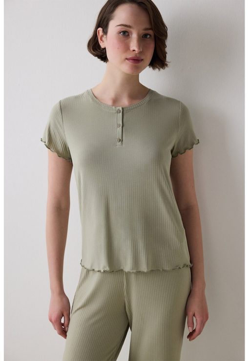 Tricou de pijama cu terminatii valurite-FEMEI/IMBRACAMINTE/Pijamale si halate de baie-IMBRACAMINTE/Pijamale si halate de baie