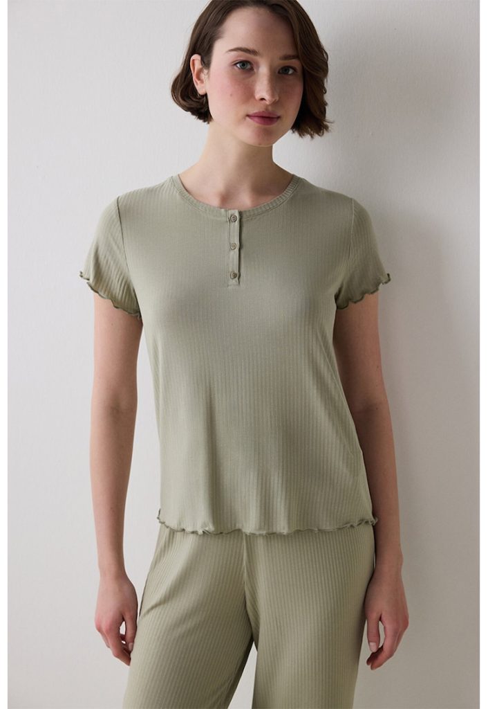 Tricou de pijama cu terminatii valurite-FEMEI/IMBRACAMINTE/Pijamale si halate de baie-IMBRACAMINTE/Pijamale si halate de baie