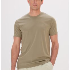 Tricou din amestec de bumbac cu decolteu la baza gatului-BARBATI/IMBRACAMINTE/Tricouri si maiouri-IMBRACAMINTE/Tricouri si maiouri
