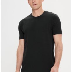 Tricou din amestec de bumbac cu decolteu la baza gatului-BARBATI/IMBRACAMINTE/Tricouri si maiouri-IMBRACAMINTE/Tricouri si maiouri