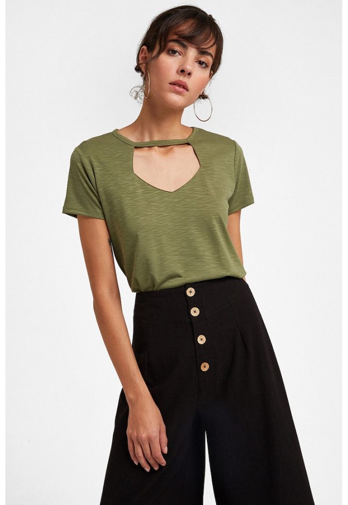 Tricou din amestec de lyocell cu decupaj frontal-FEMEI/IMBRACAMINTE/Tricouri si maiouri-IMBRACAMINTE/Tricouri si maiouri