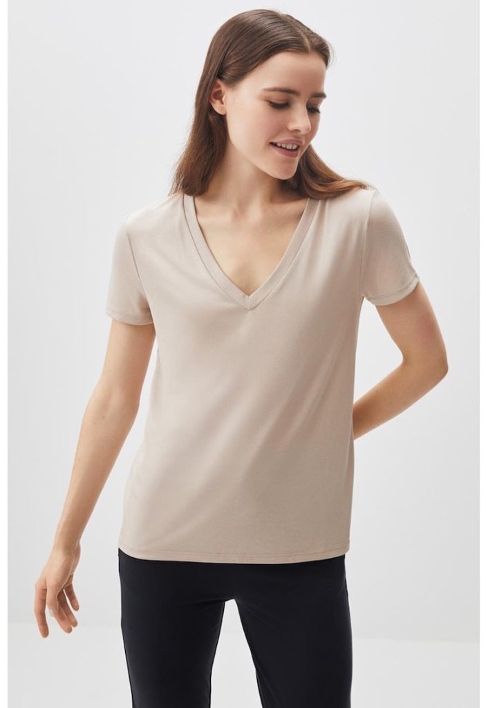 Tricou din amestec de modal cu decolteu in V-FEMEI/IMBRACAMINTE/Tricouri si maiouri-IMBRACAMINTE/Tricouri si maiouri