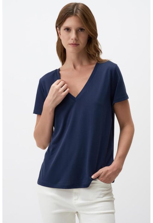 Tricou din amestec de modal cu decolteu in V-FEMEI/IMBRACAMINTE/Tricouri si maiouri-IMBRACAMINTE/Tricouri si maiouri