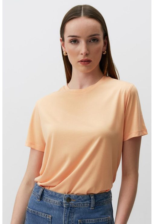 Tricou din amestec de modal cu decolteu la baza gatului-FEMEI/IMBRACAMINTE/Tricouri si maiouri-IMBRACAMINTE/Tricouri si maiouri