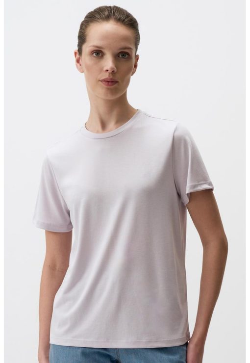 Tricou din amestec de modal cu decolteu la baza gatului-FEMEI/IMBRACAMINTE/Tricouri si maiouri-IMBRACAMINTE/Tricouri si maiouri