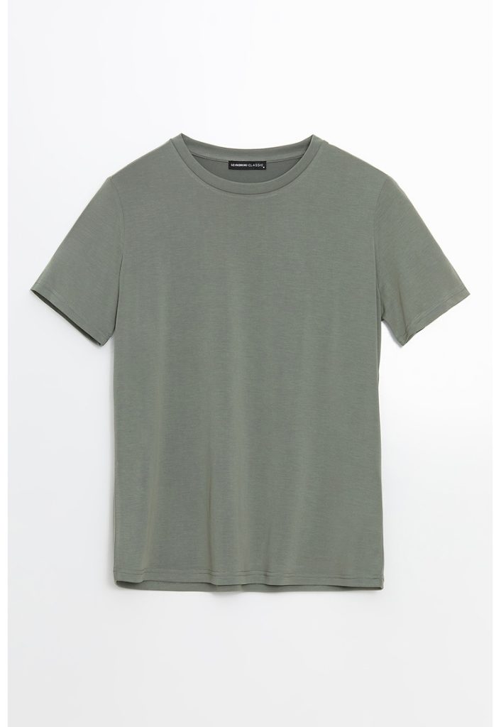 Tricou din amestec de modal cu decolteu la baza gatului-FEMEI/IMBRACAMINTE/Tricouri si maiouri-IMBRACAMINTE/Tricouri si maiouri