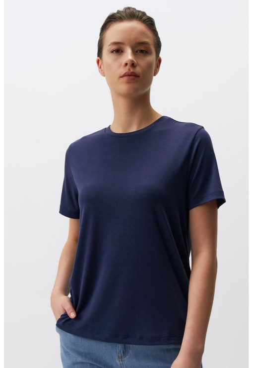 Tricou din amestec de modal cu decolteu la baza gatului-FEMEI/IMBRACAMINTE/Tricouri si maiouri-IMBRACAMINTE/Tricouri si maiouri
