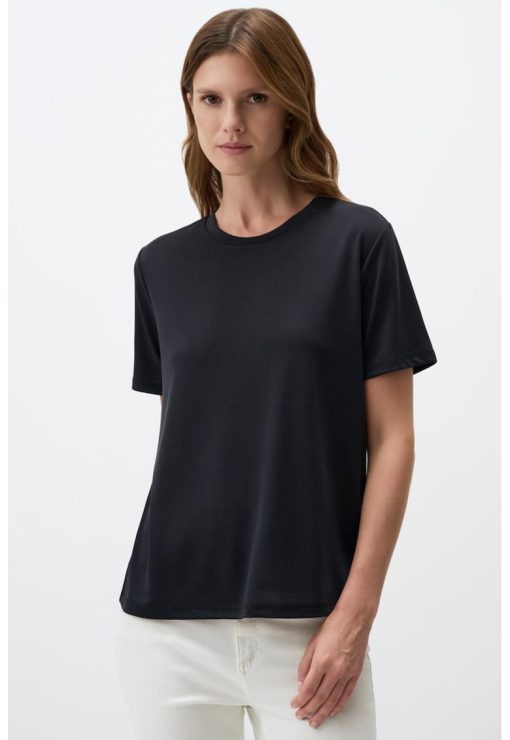 Tricou din amestec de modal cu decolteu rotund-FEMEI/IMBRACAMINTE/Tricouri si maiouri-IMBRACAMINTE/Tricouri si maiouri