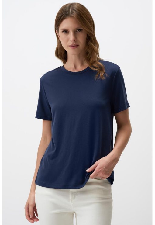 Tricou din amestec de modal cu decolteu rotund-FEMEI/IMBRACAMINTE/Tricouri si maiouri-IMBRACAMINTE/Tricouri si maiouri