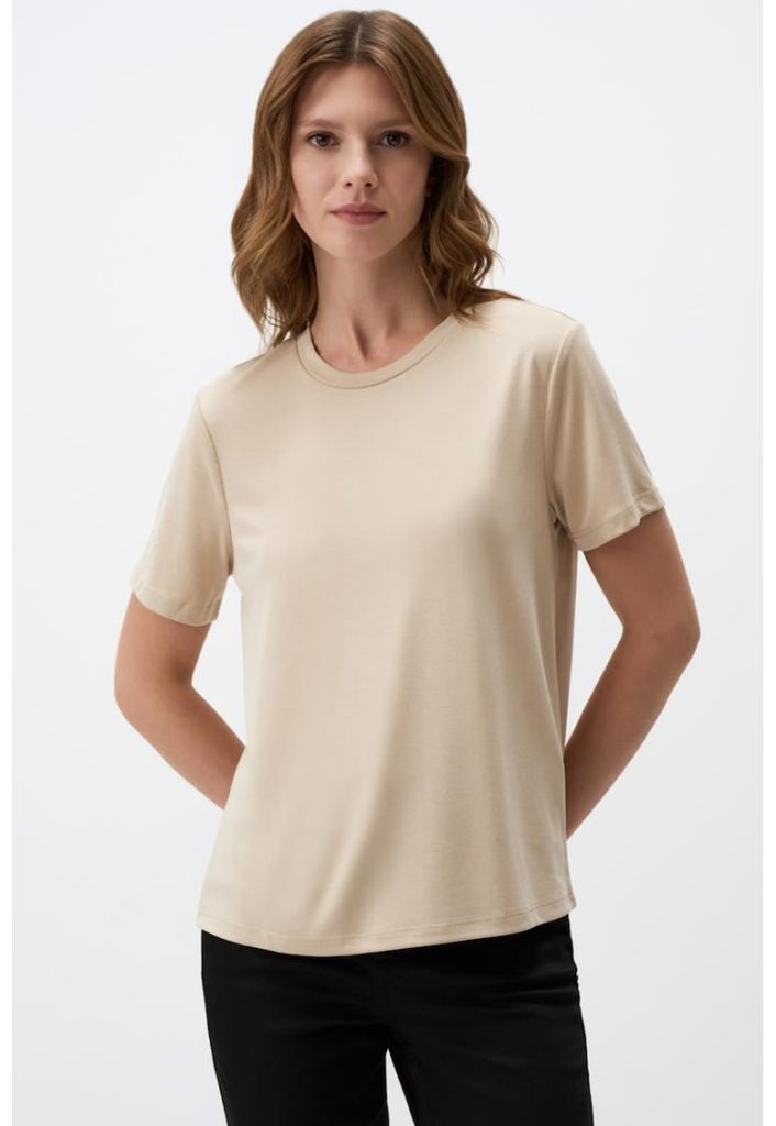 Tricou din amestec de modal cu decolteu rotund-FEMEI/IMBRACAMINTE/Tricouri si maiouri-IMBRACAMINTE/Tricouri si maiouri